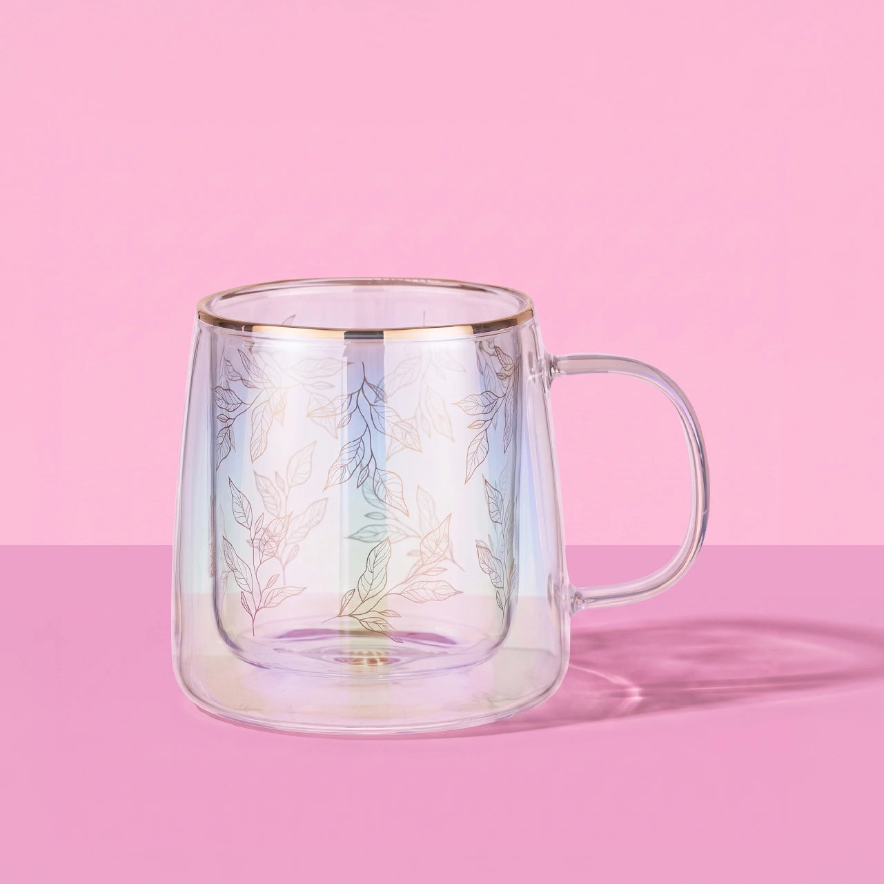 Taza Doble Vidrio Golden Leaves