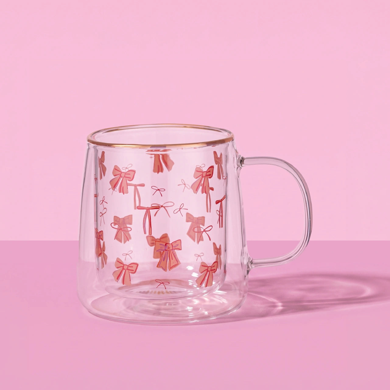 Taza Doble Vidrio Pink Ribbons