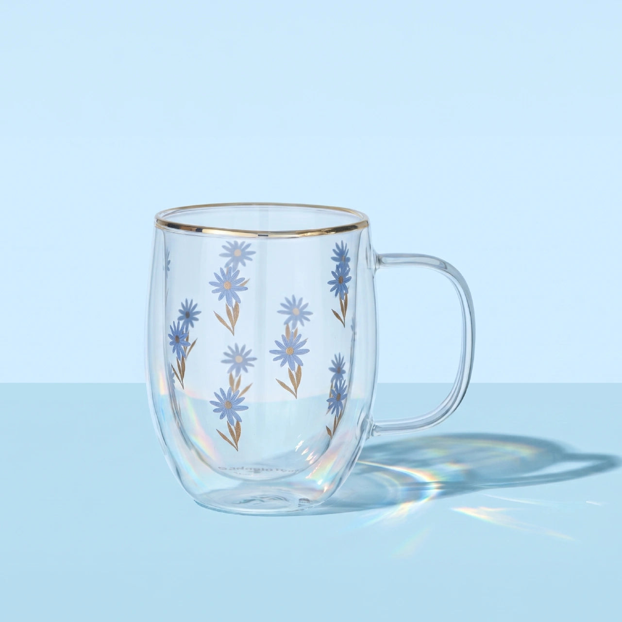 Taza Doble Vidrio Blue Flowers