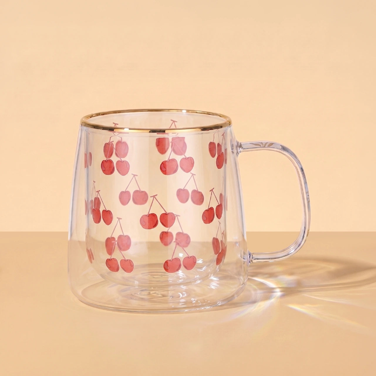 Taza Doble Vidrio Cherries