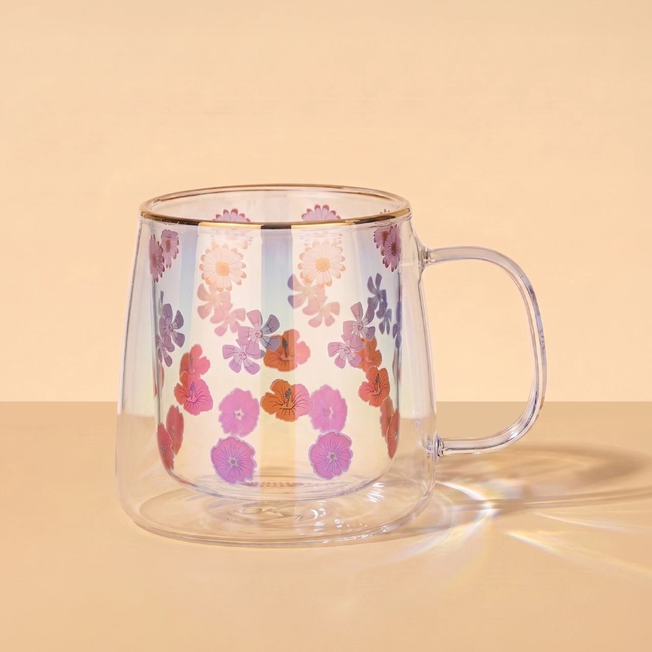 Taza Doble Vidrio Four Flowers