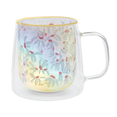 Taza Doble Vidrio White Flowers