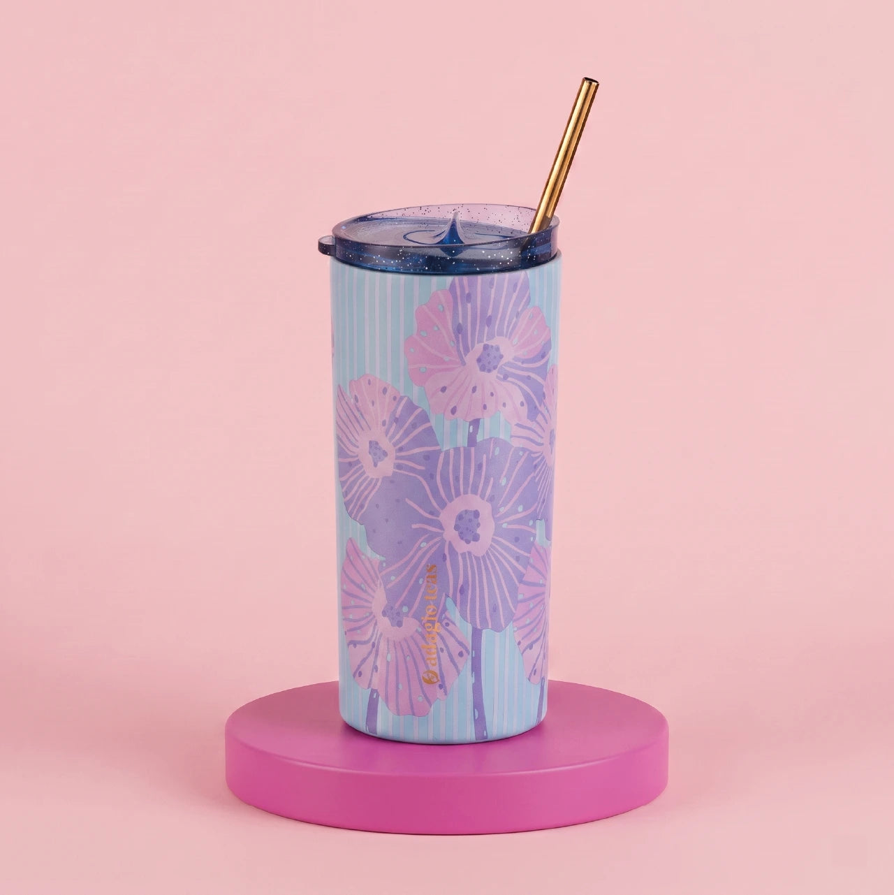 Tumbler Celeste Líneas Flores