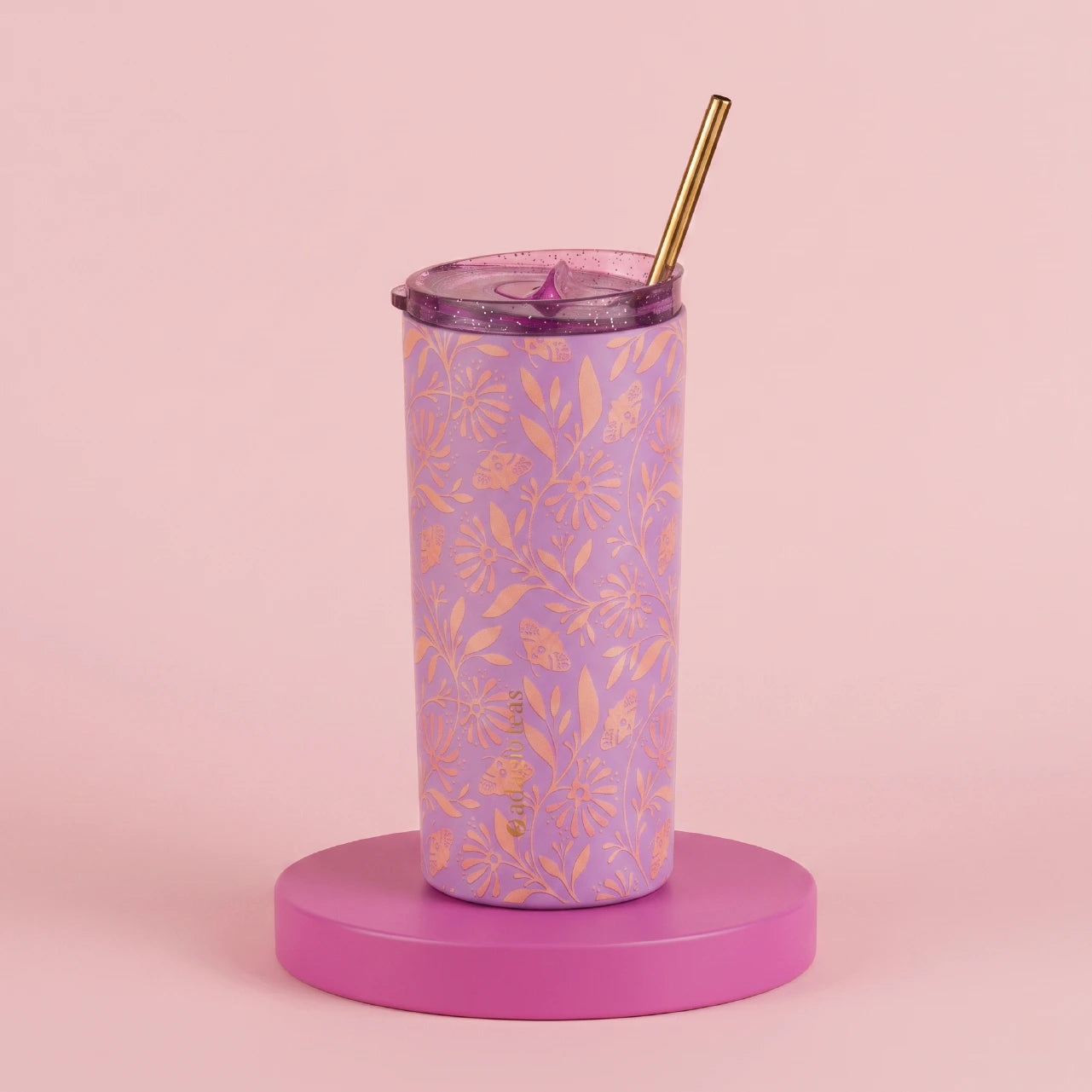 Tumbler Lila Flores Rosadas
