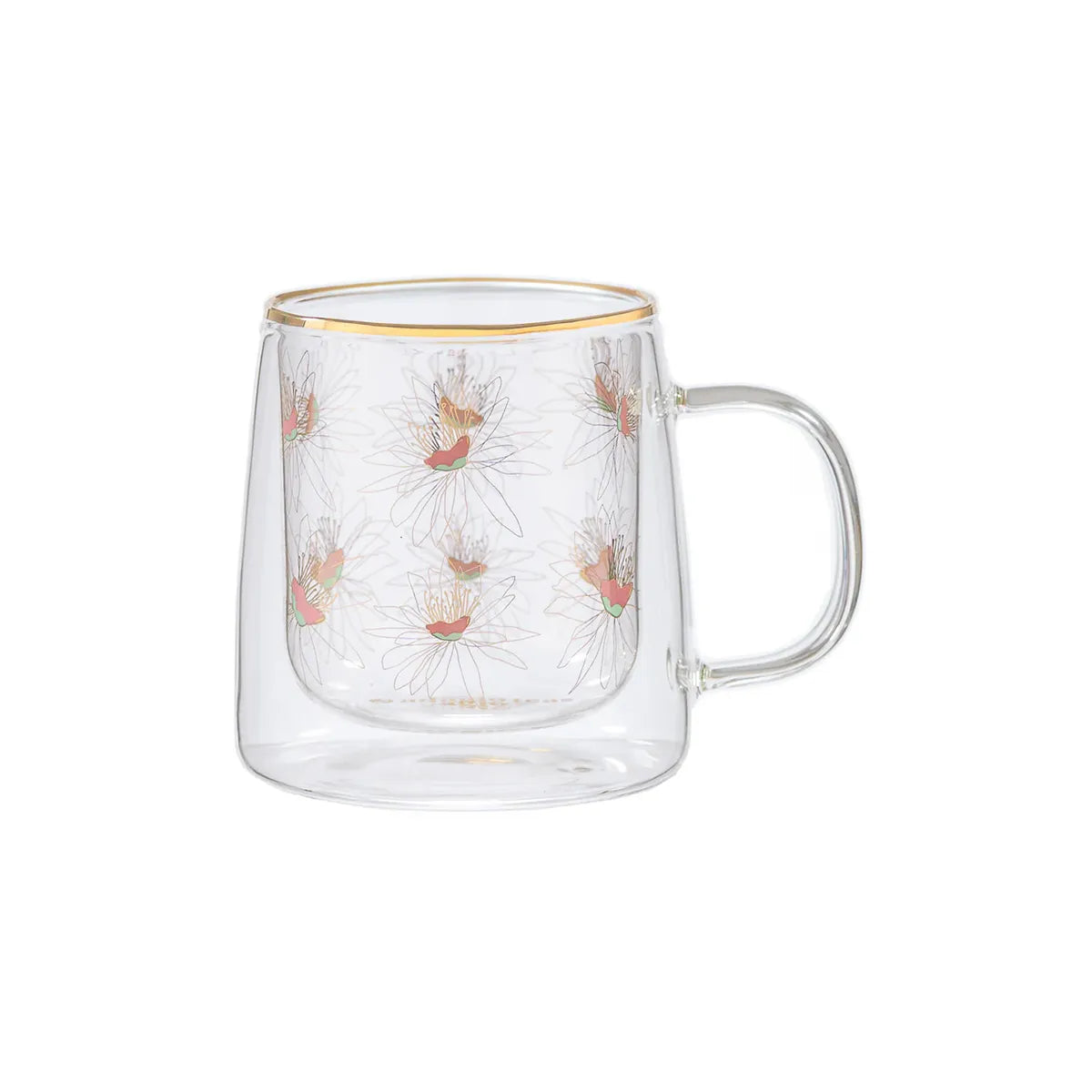 Taza Doble Vidrio Sketched Flowers Iridescent