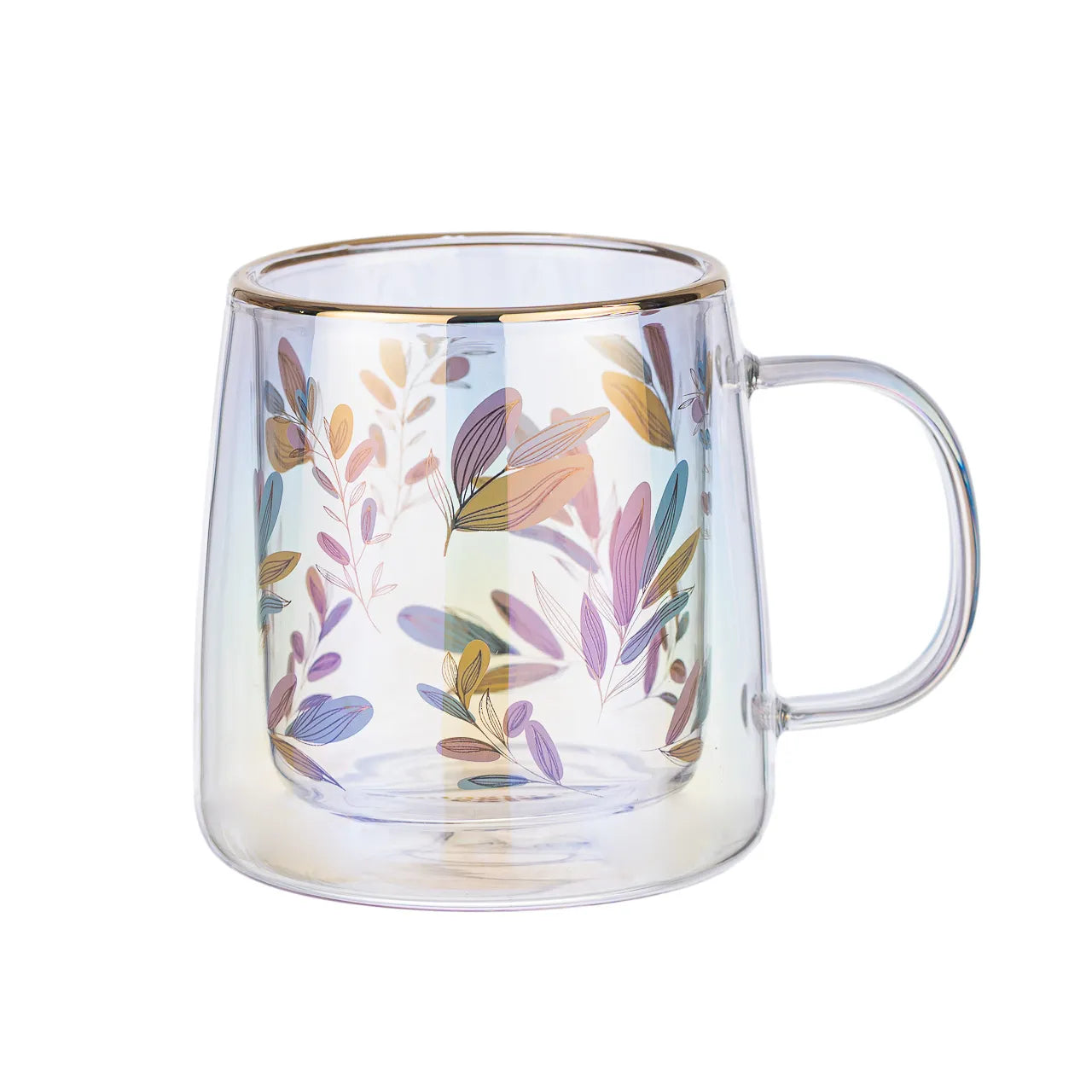 Taza Doble Vidrio Color Leaves