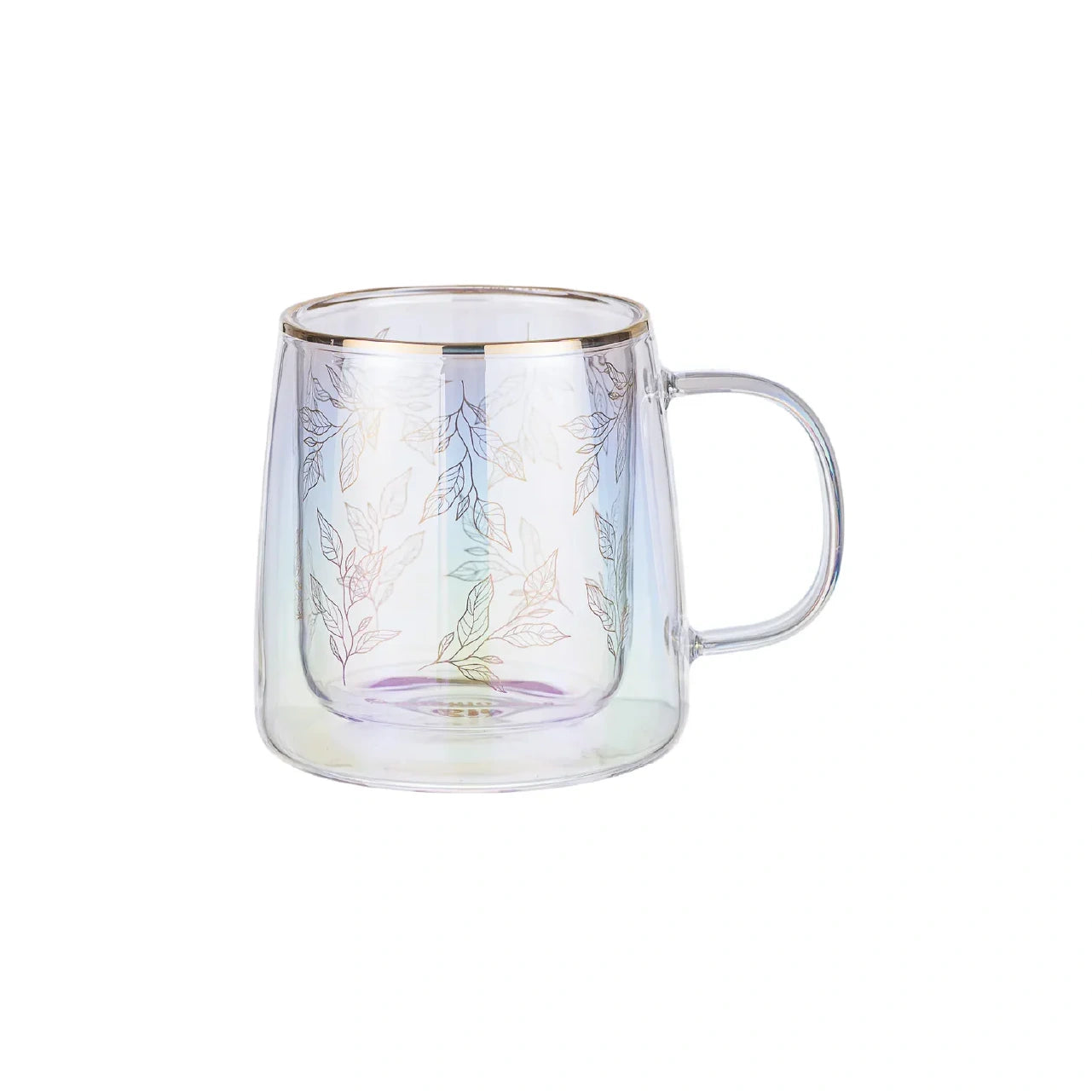 Taza Doble Vidrio Golden Leaves