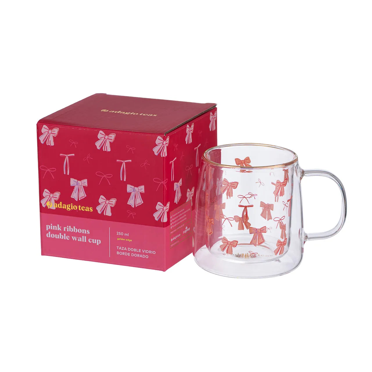Taza Doble Vidrio Pink Ribbons