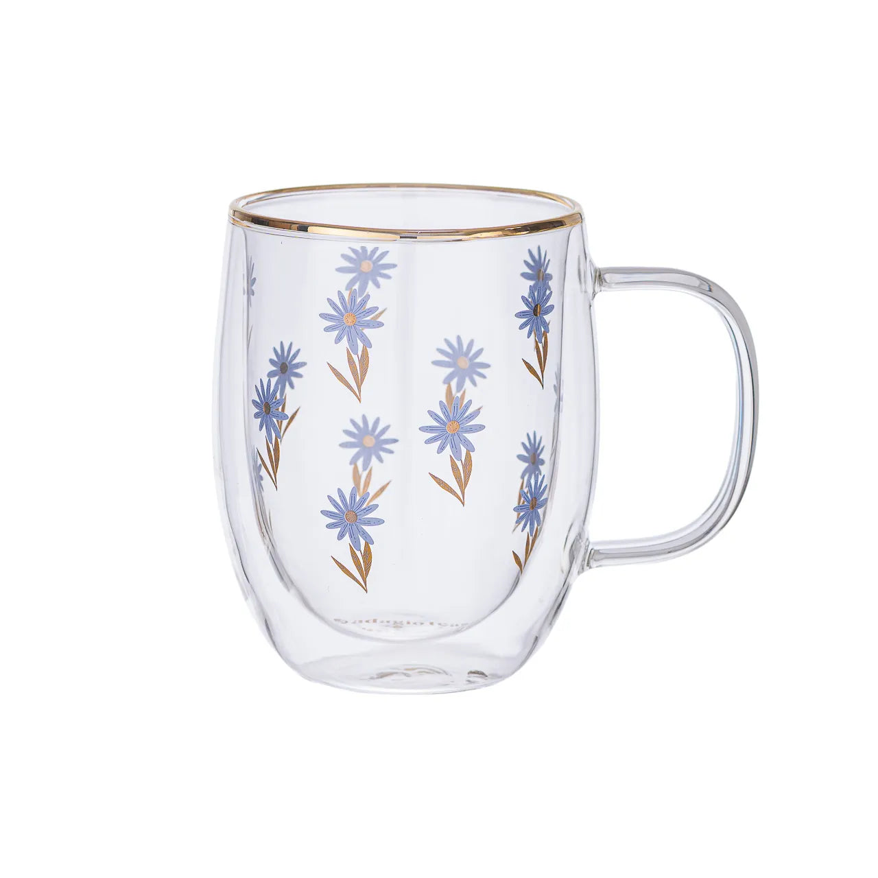 Taza Doble Vidrio Blue Flowers