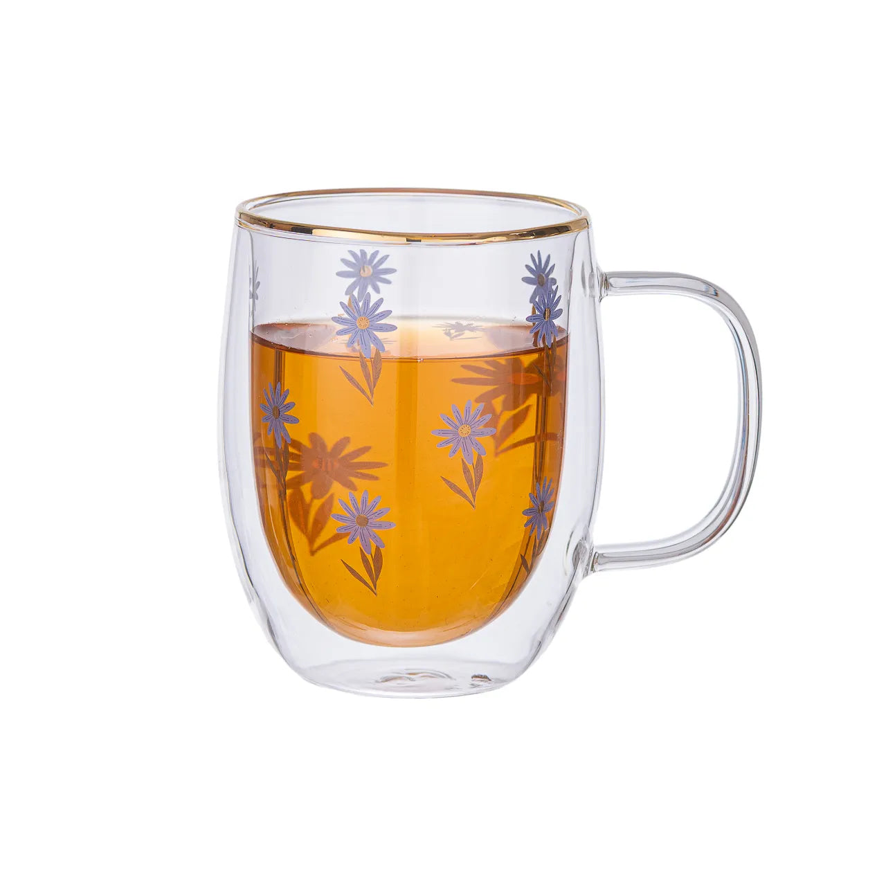 Taza Doble Vidrio Blue Flowers