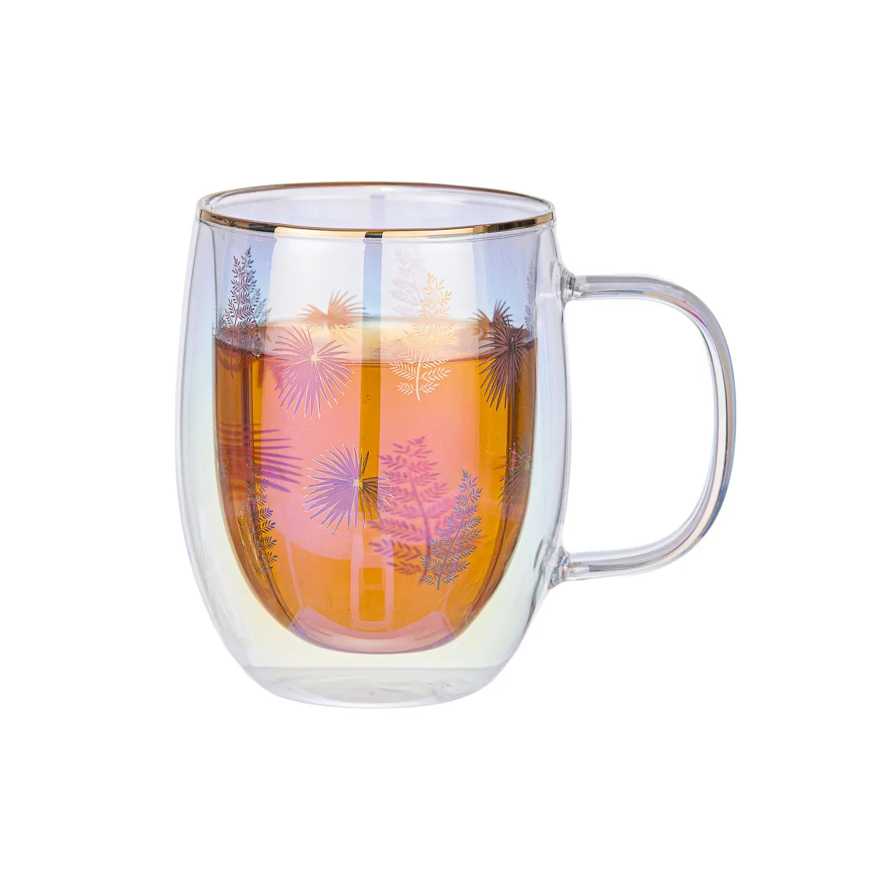 Taza Doble Vidrio Color Leaves