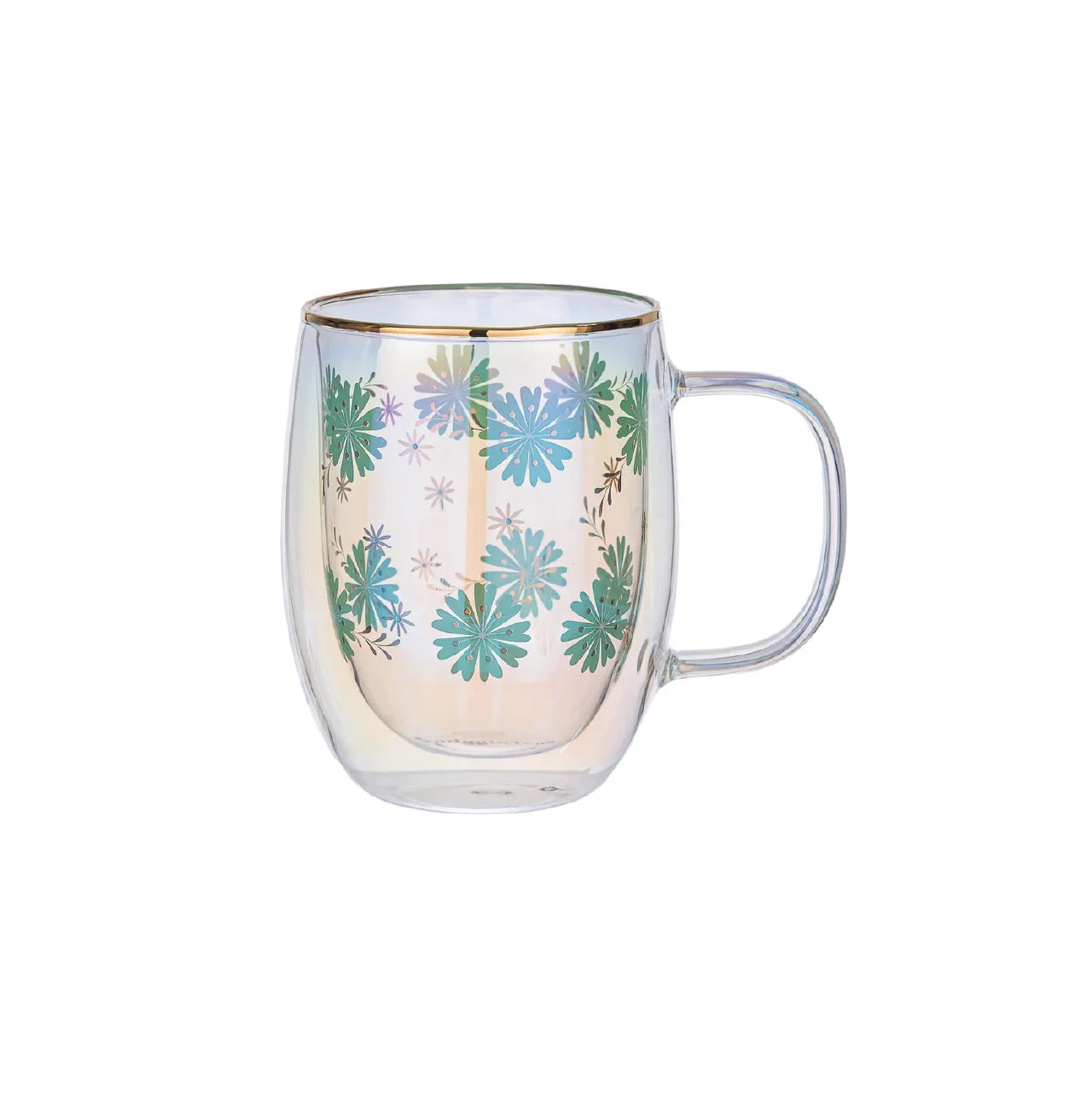 Taza Doble Vidrio Turquoise Flowers