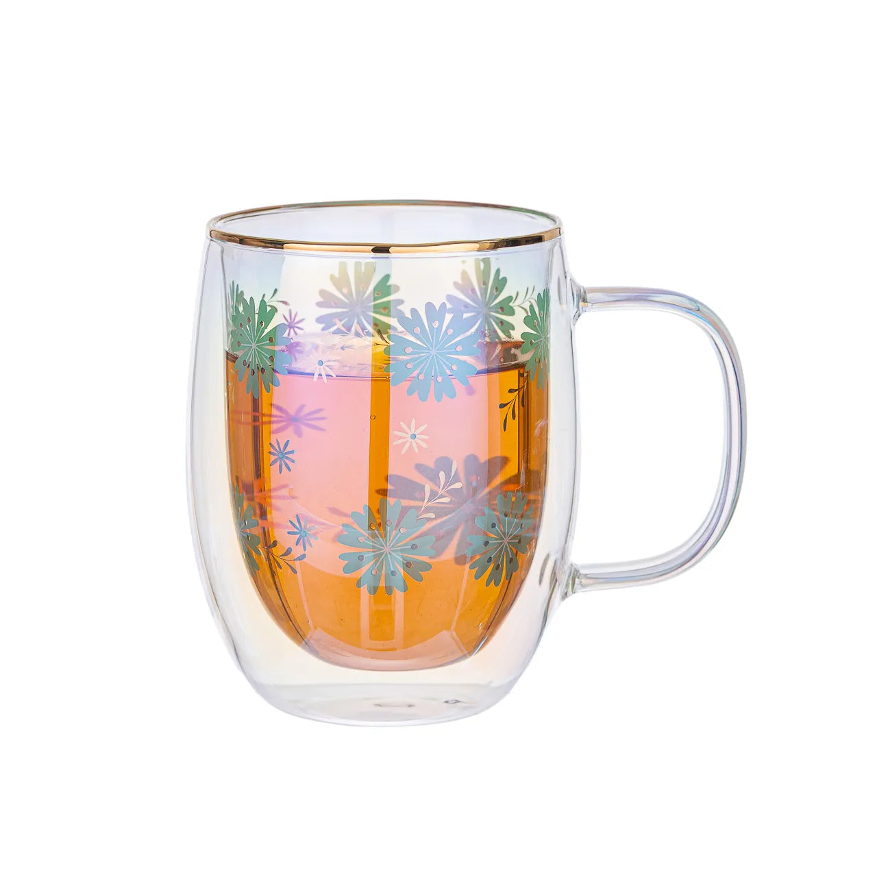Taza Doble Vidrio Turquoise Flowers