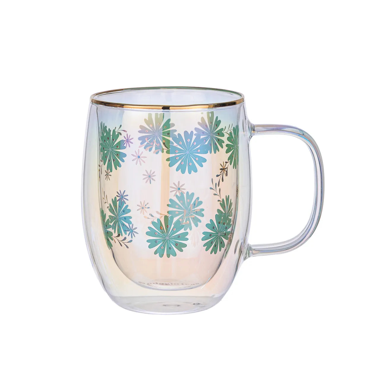 Taza Doble Vidrio Turquoise Flowers