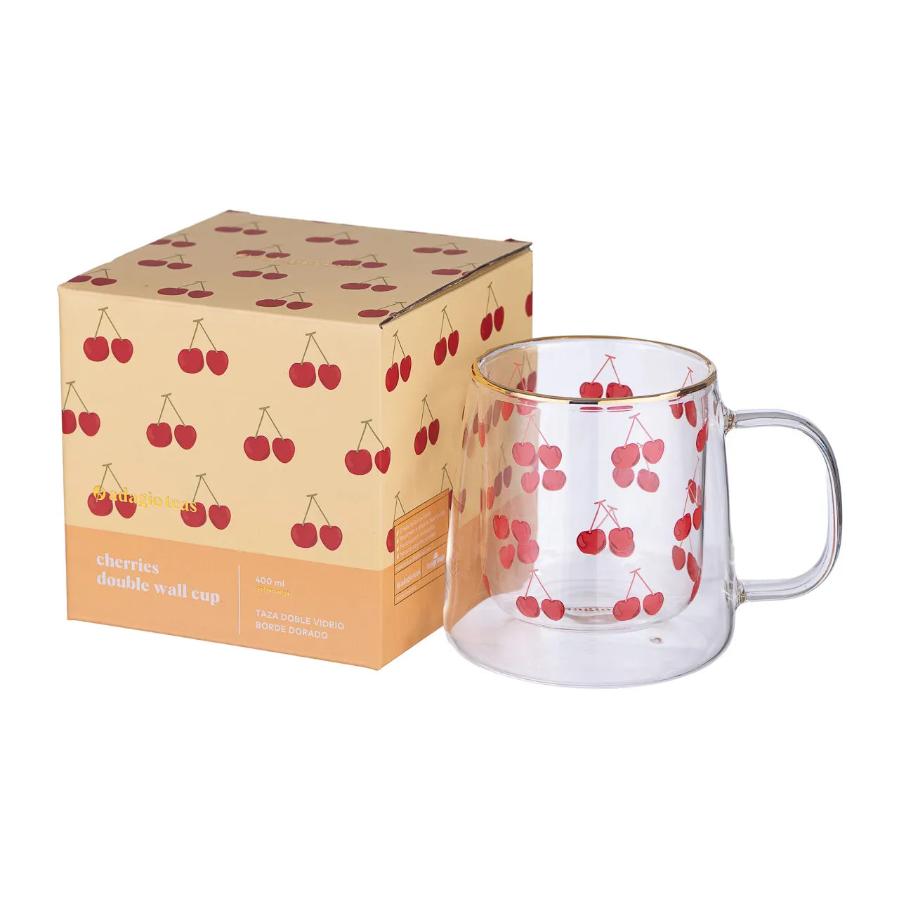 Taza Doble Vidrio Cherries