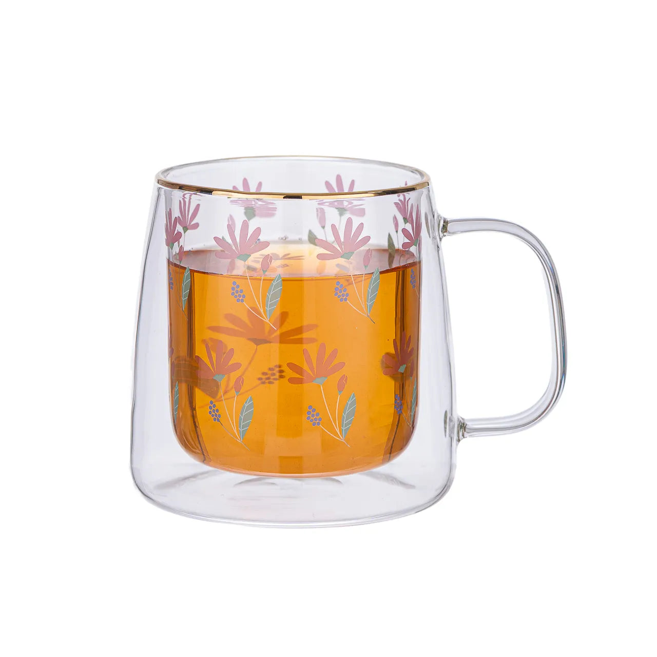 Taza Doble Vidrio Pink Flowers