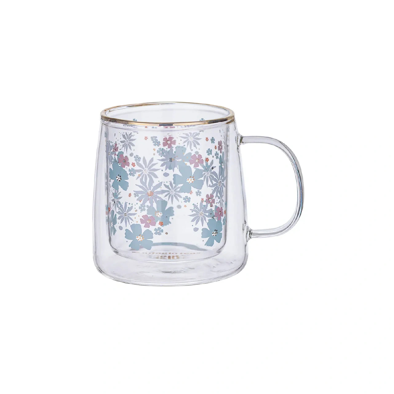 Taza Doble Vidrio Green and Pink Flowers