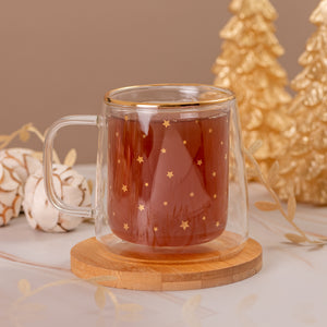 Taza Doble Vidrio Estrellas Doradas Grande