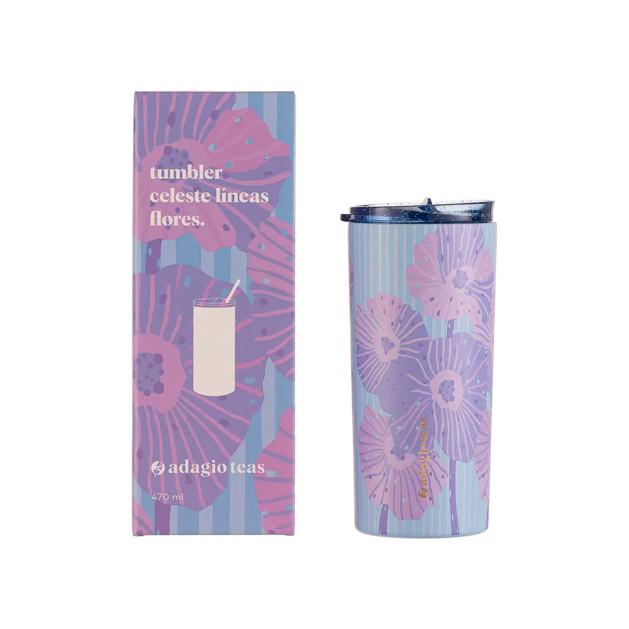 Tumbler Celeste Líneas Flores
