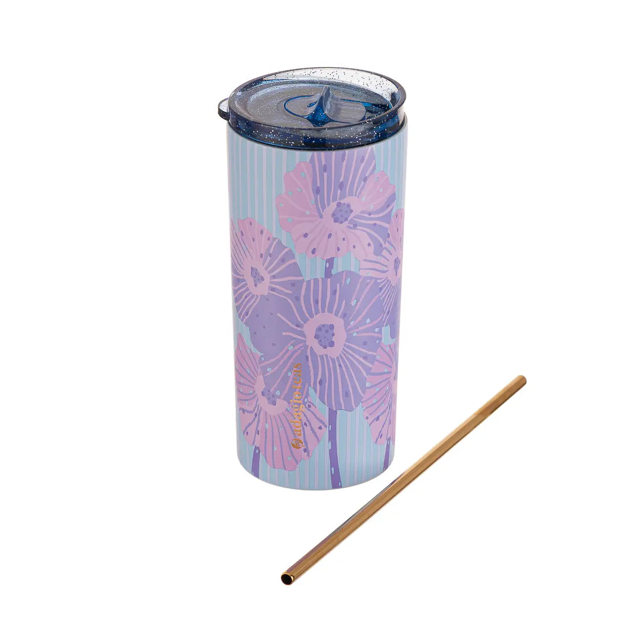 Tumbler Celeste Líneas Flores