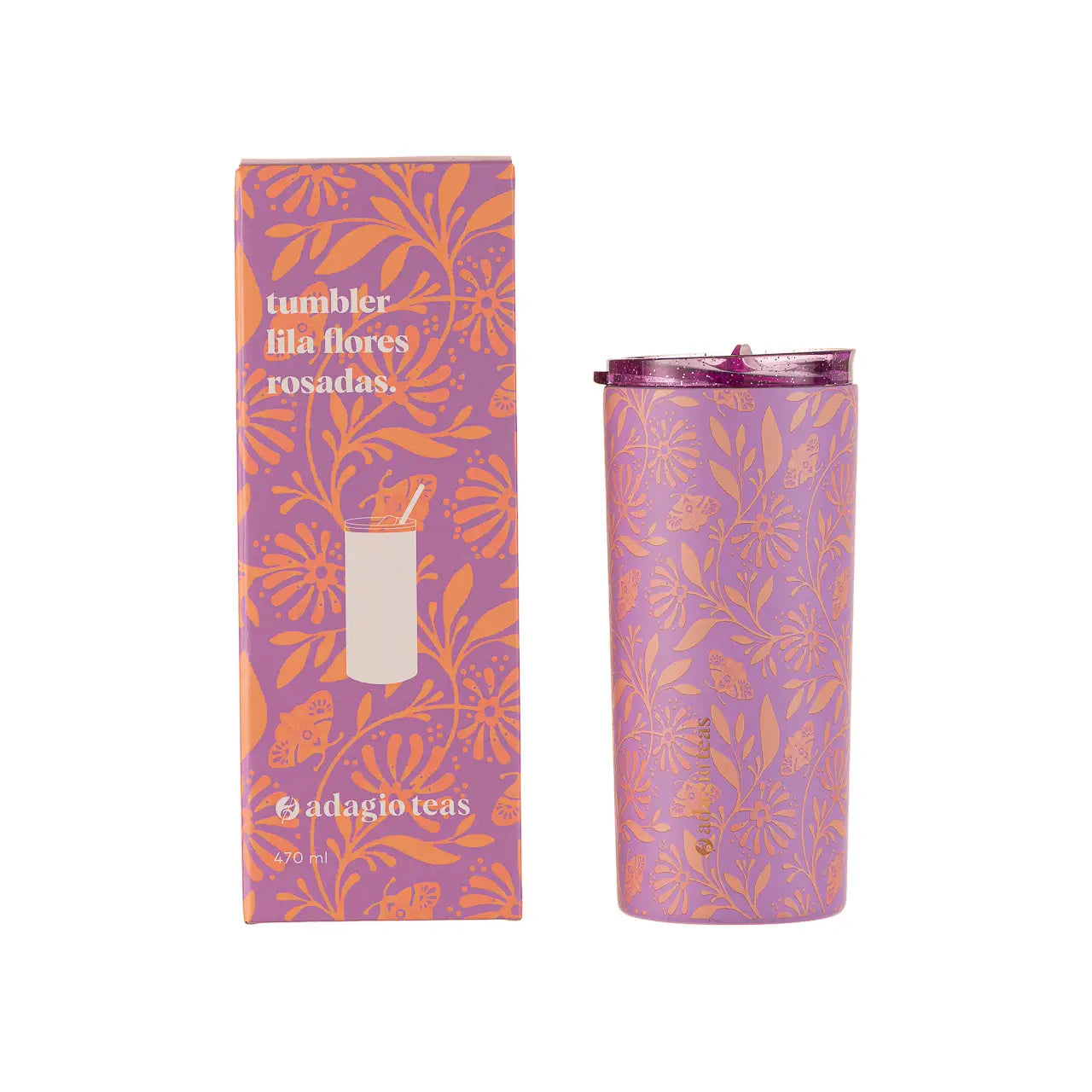 Tumbler Lila Flores Rosadas