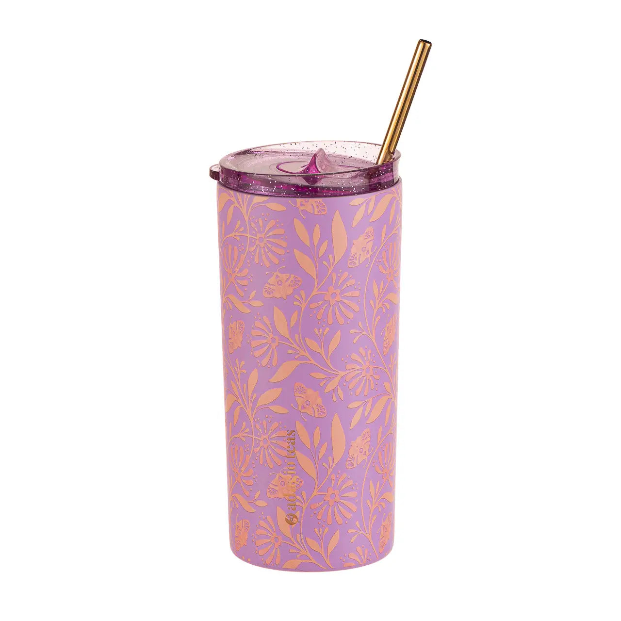 Tumbler Lila Flores Rosadas