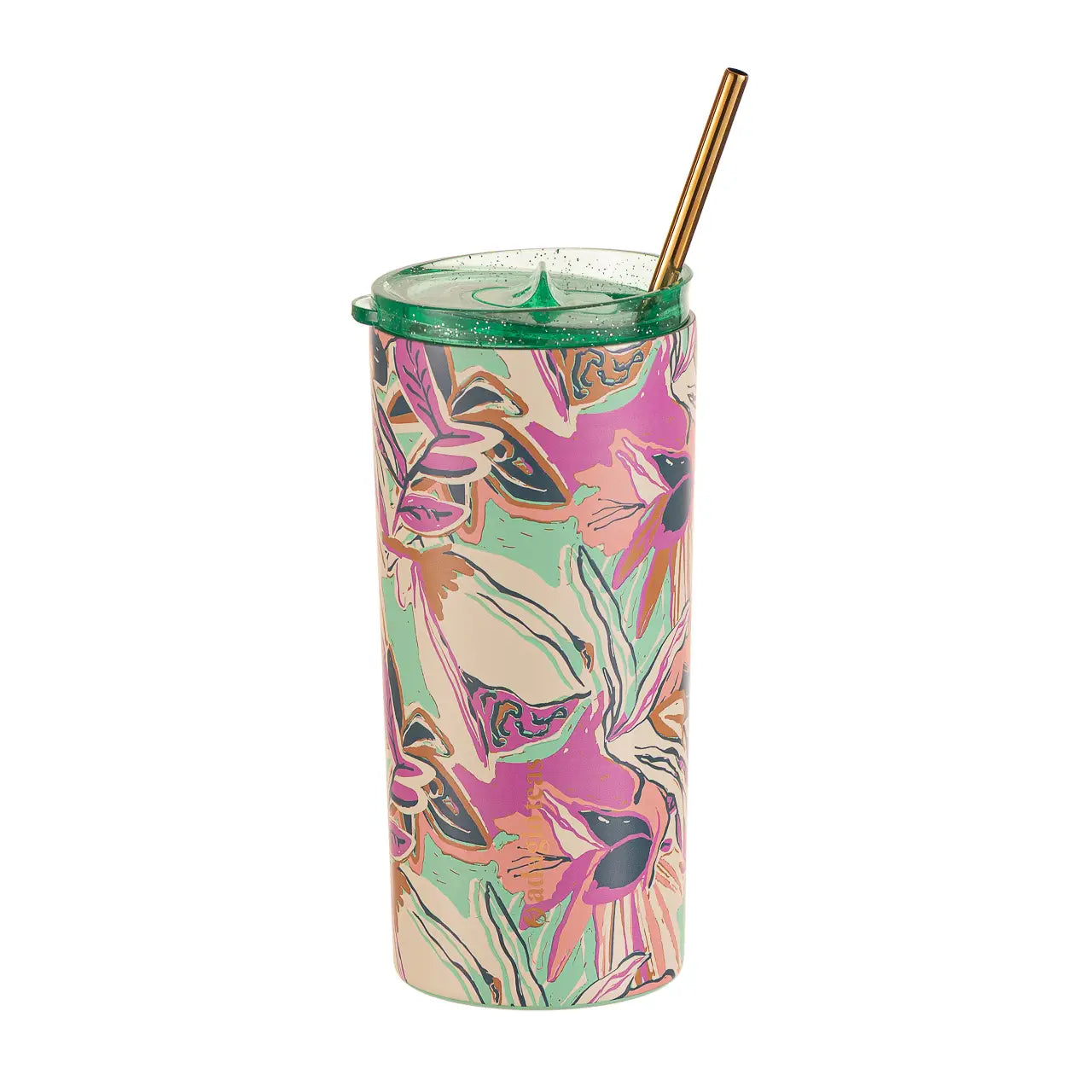 Tumbler Menta Flores Abstractas