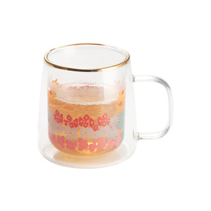 Taza Doble Vidrio Flores Colores
